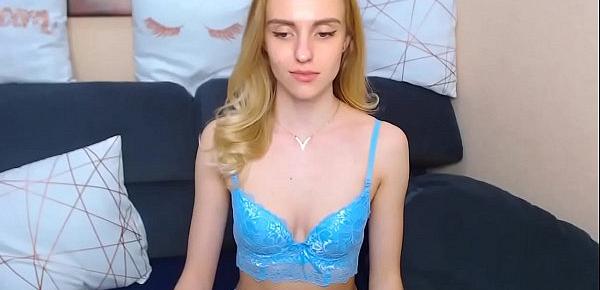  Slim blonde camgirl masturbate on couch